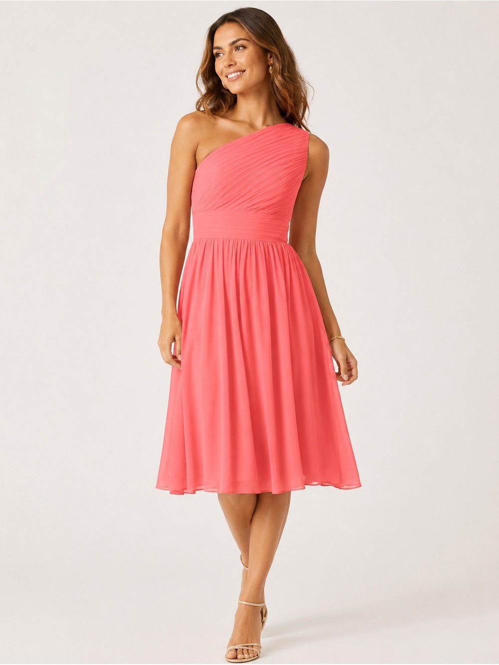 Bill Levkoff Coral One Shoulder Cocktail Dress Sz. 6
